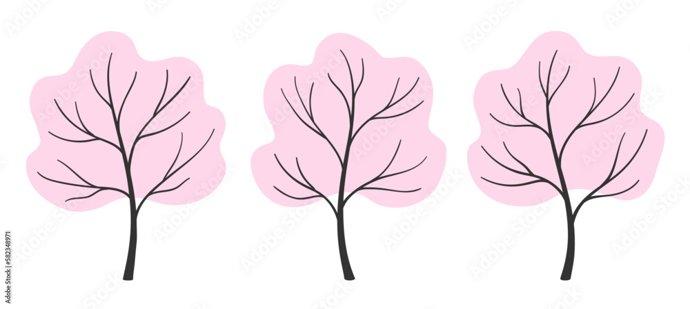 Obraz premium Illustrations of blooming cherry trees