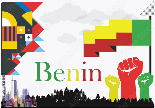 benin Flag and National or Independence day design for benin flag. Modern retro red green star traditional abstract icons. Vector illustration.
 photo