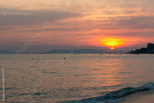  Landscape travel summer sea wind cool holiday calm coastal big sunset sky light orange golden Nature tropical Beautiful evening 