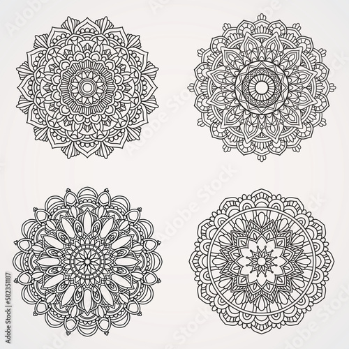 Bundle flower Mandala with Ornaments. suitable for henna, tattoos, photos, coloring books. islam, hindu,Buddha, india, pakistan, chinese, arab