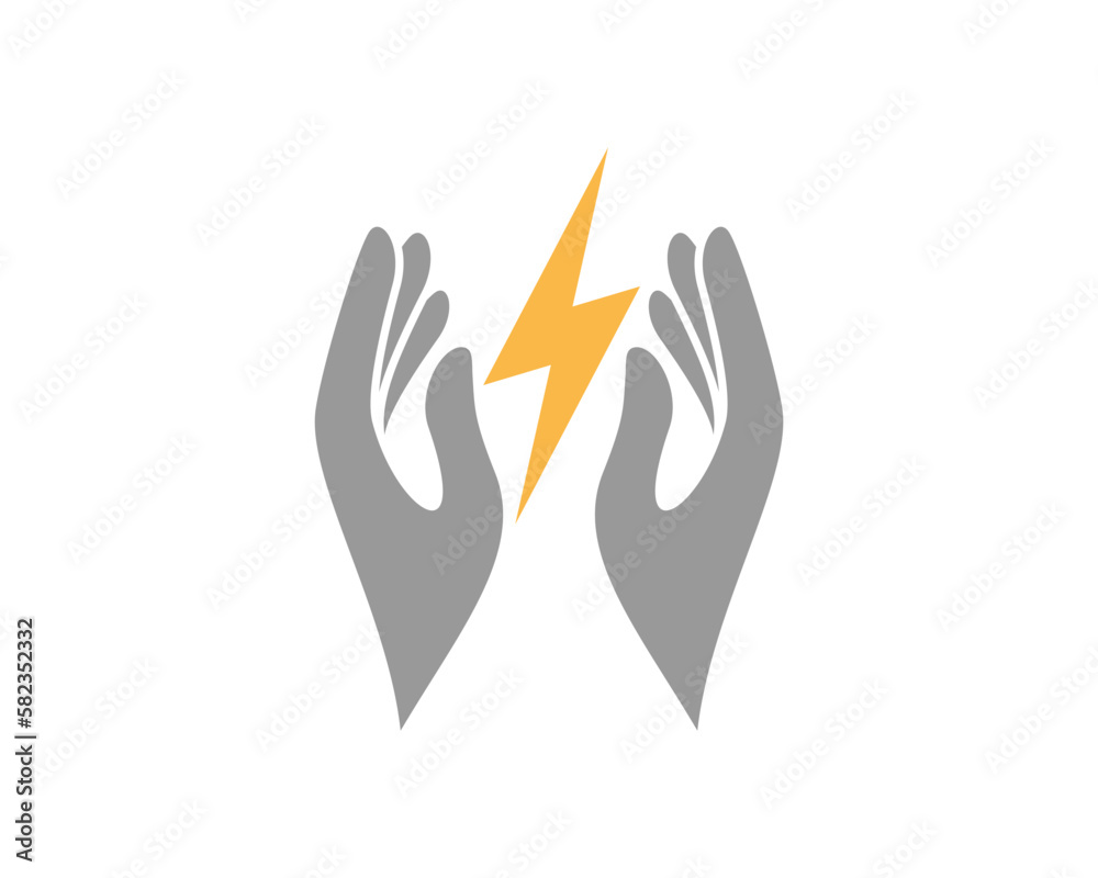 Protecting hand with electrical symbol in the middle Protecting hand with electrical symbol in the middle