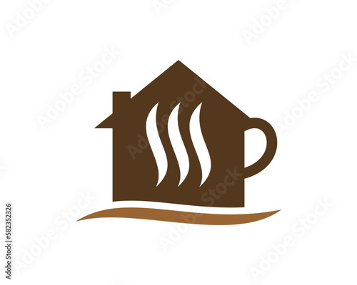Coffee cup with house combination vector logo
