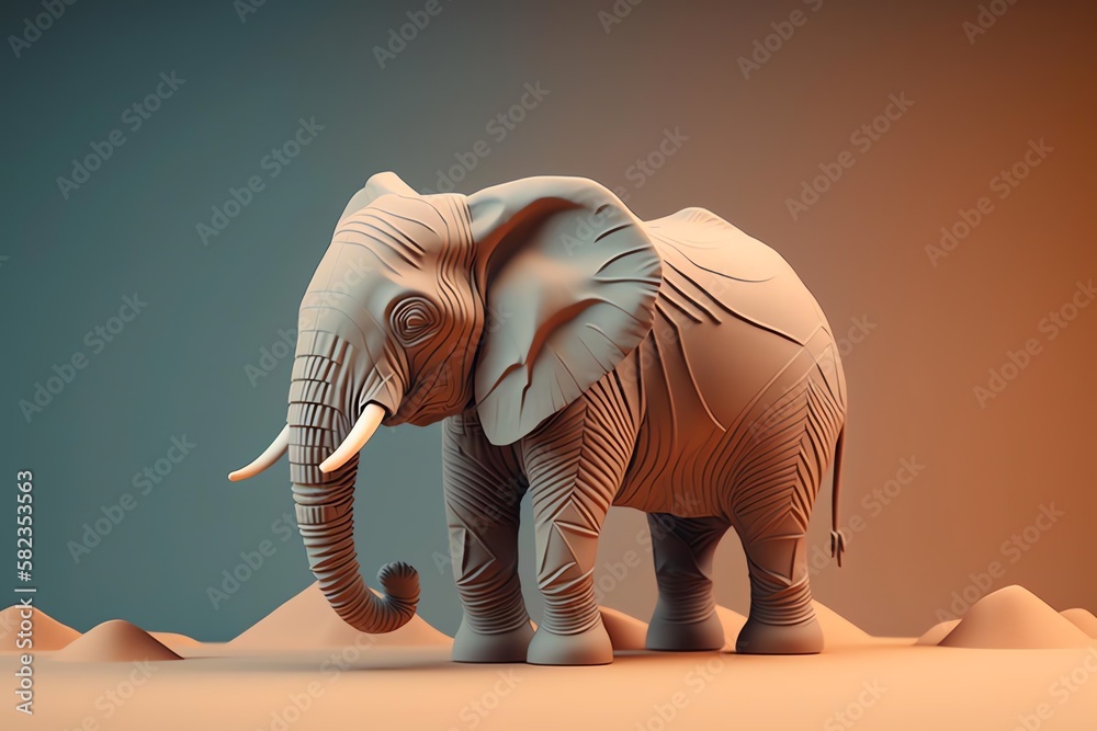 3D African elephant Avatar with Exquisite Detailing and Soft Pastel Coloring in Cartoon Style - obrazy, fototapety, plakaty 