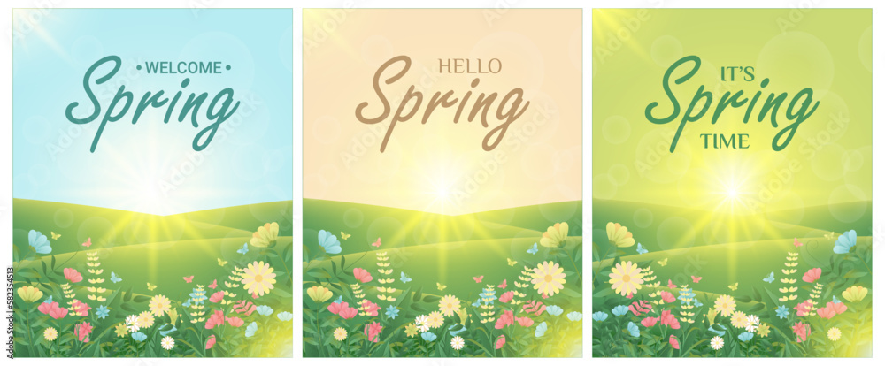 WELCOME SPRING, grass and flowers, Easter greeting card element, Park decoration background with spring grass and meadow flowers for spring sale, banner, poster, cover, templates, social media, feed WELCOME SPRING, grass and flowers, Easter greeting card element, Park decoration background with spring grass and meadow flowers for spring sale, banner, poster, cover, templates, social media, feed