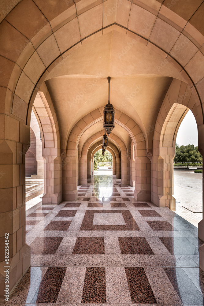 Corridors of Sultan Qaboos Grand Mosque, Muscat, Oman