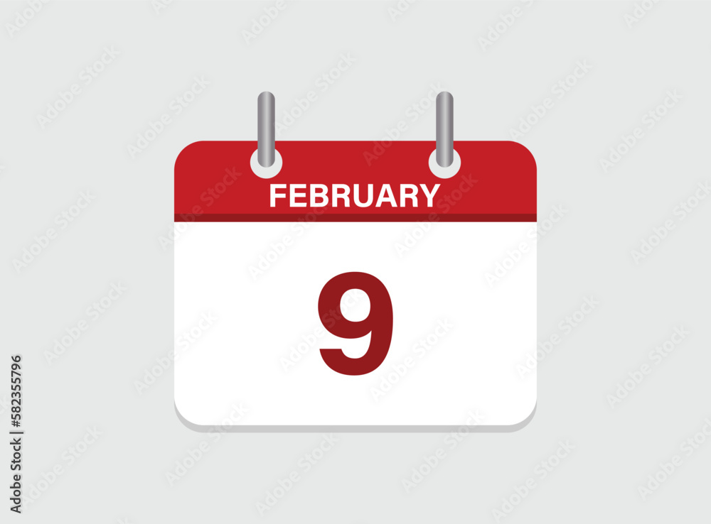 9th February calendar icon. Calendar template for the days of February