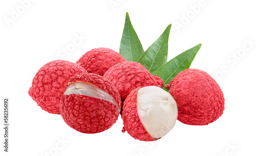 Lychee with leaves isolated on transparent png