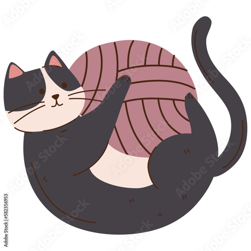 cat playing with wool yarn