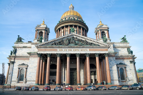 St. Isaac's Cathedral close-up on a sunny February day, Saint Petersburg © sikaraha