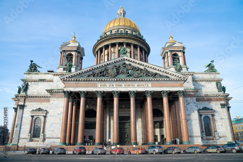 St. Isaac's Cathedral close-up on a sunny February day, Saint Petersburg