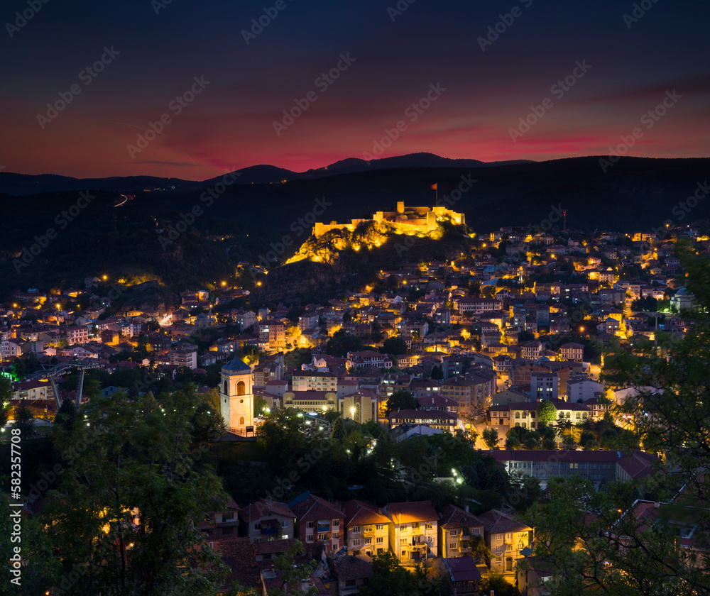 View of Kastamonu city from the top. Panoramic view of Kastamonu city in evening light. Turkey travel destinations.