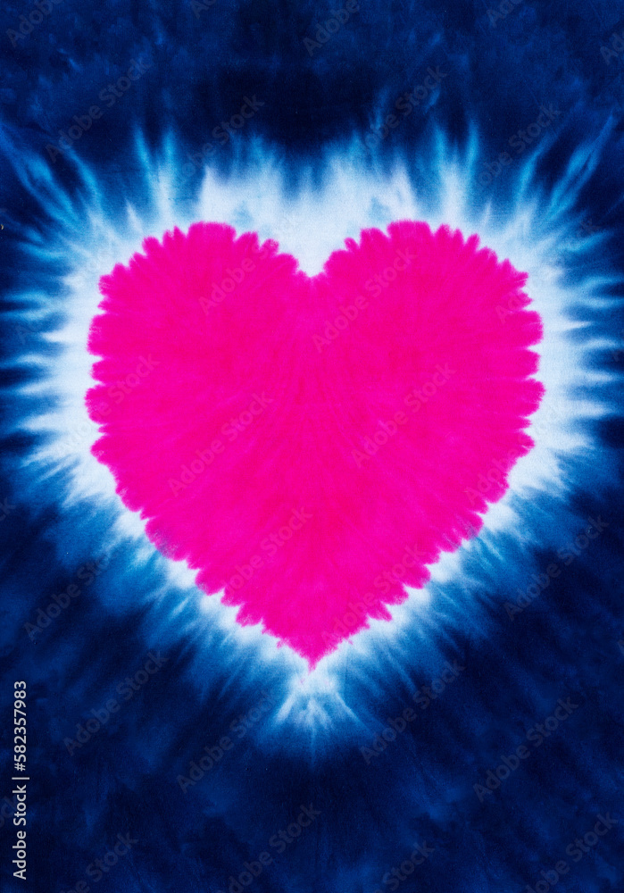 heart shape tie dye pattern hand dyed on cotton fabric abstract texture background.