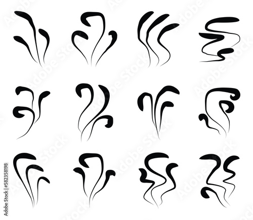 smoke icon set, vector aroma, steam, odor. silhouette design on white background