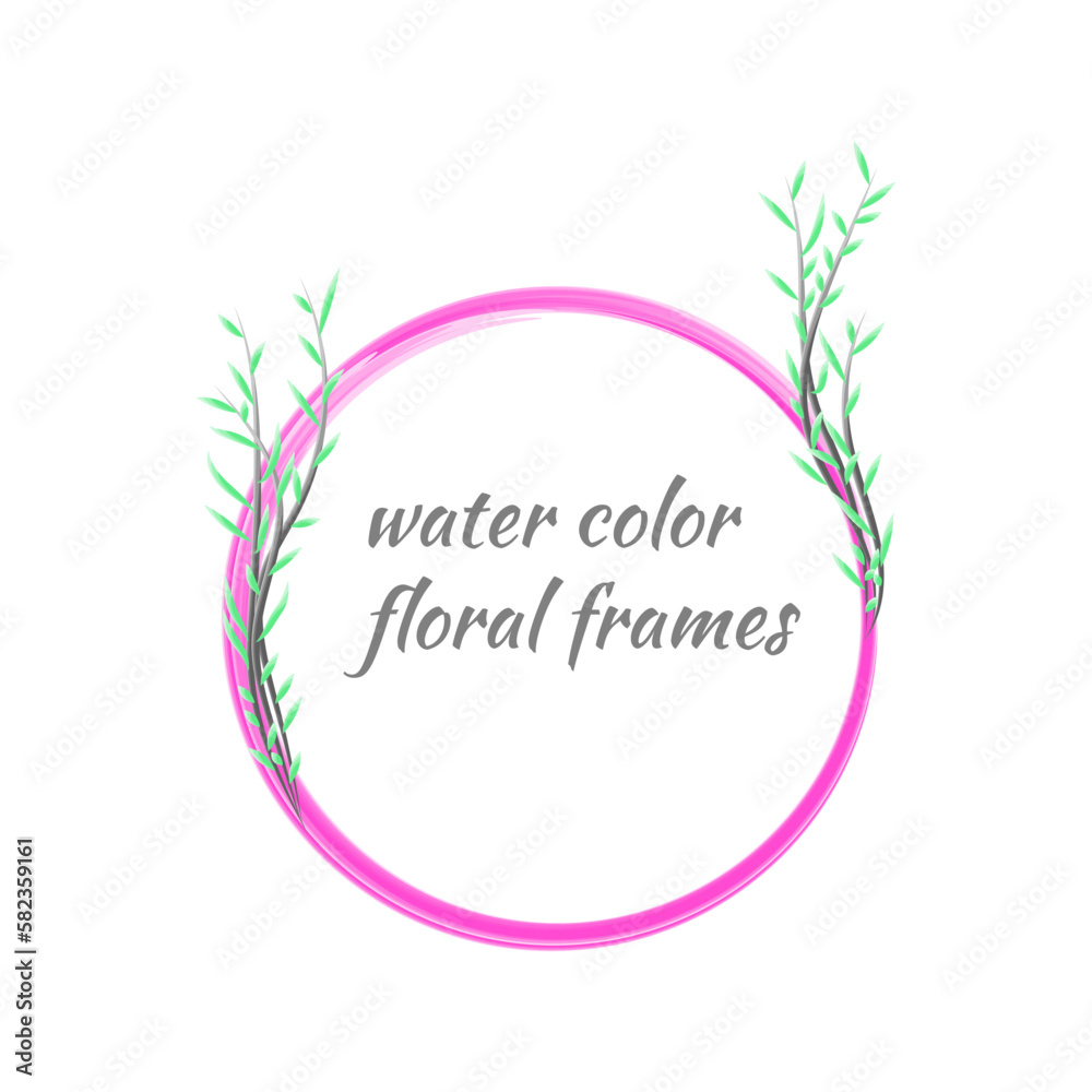 water color frame with roots and leaves color for card, wedding, greeting, invitation. vector illustration