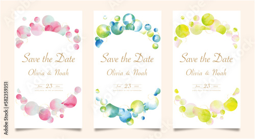 Colorful dots card template drawn in watercolor
