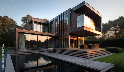 Ultra-modern minimalistic style house design. Generative AI © piai