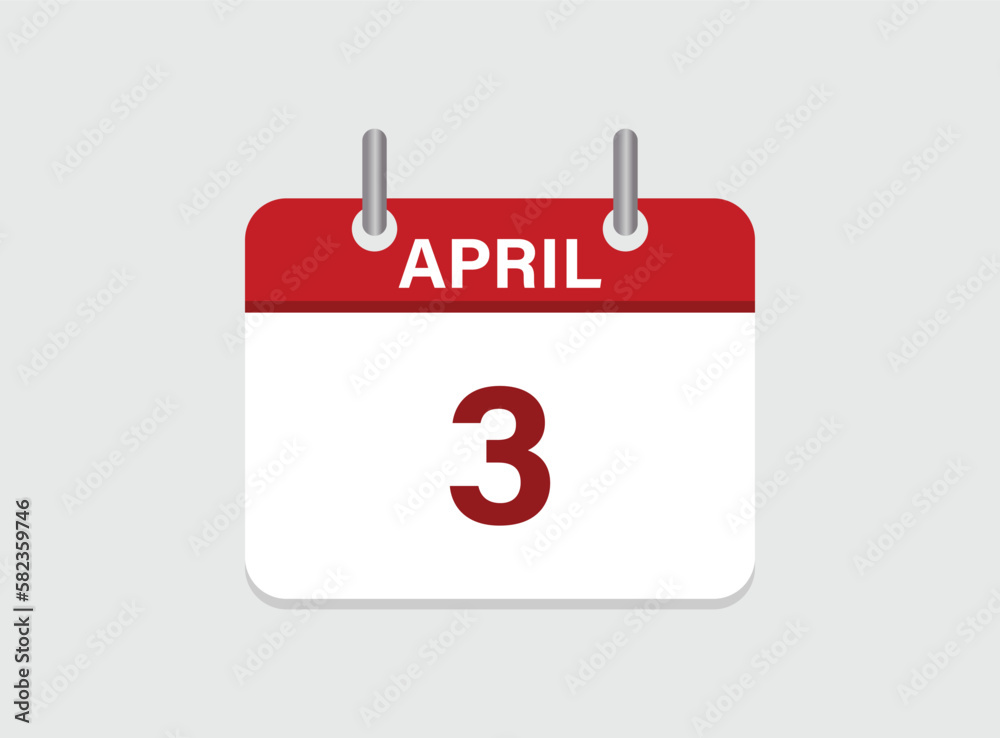 3th April calendar icon. Calendar template for the days of April. Red