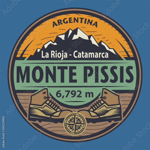 Abstract stamp or emblem with Monte Pissis, Argentina name, vector illustration