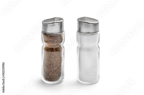 Salt and pepper shakers on a white background.