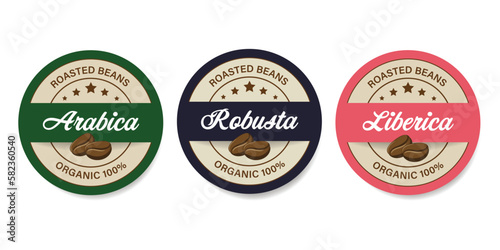 Arabica, Robusta, Liberica coffee beans banner label design template. Hand written lettering. Vintage label  retro style.
