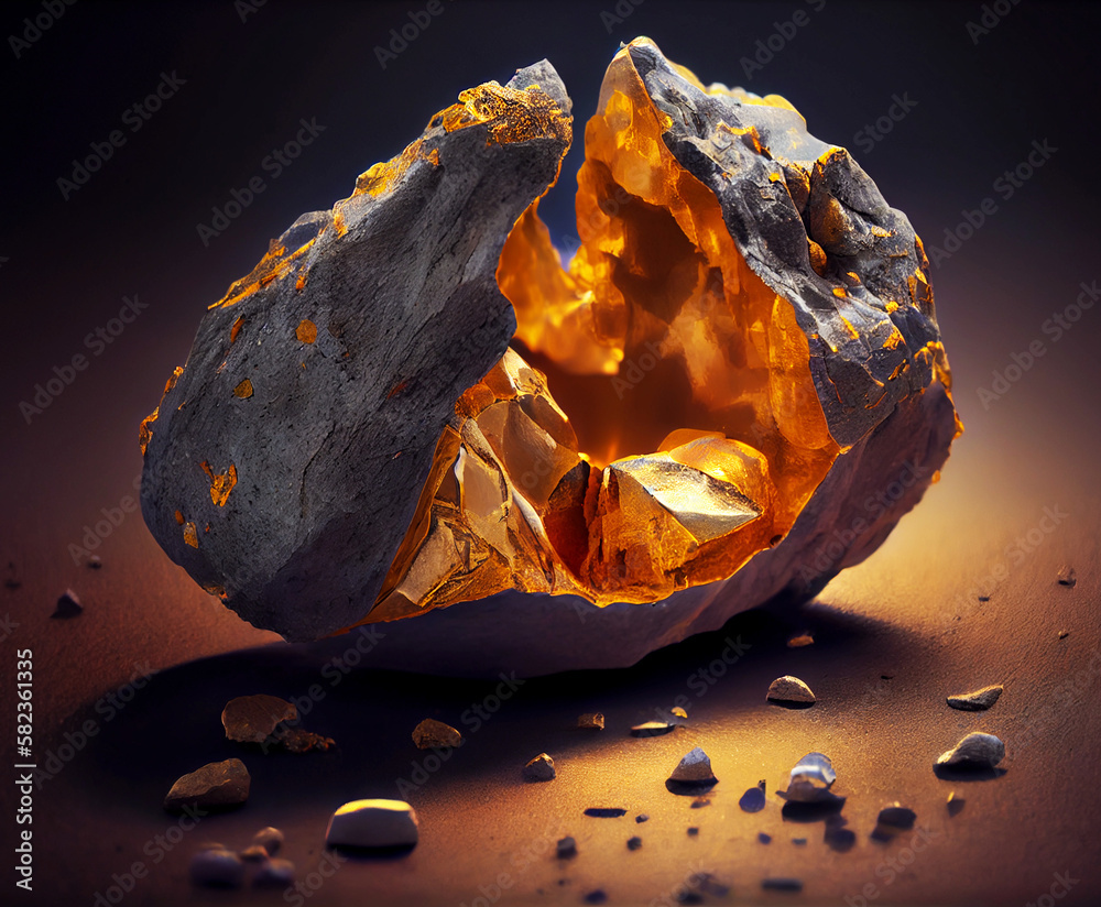 gold nugget lying on the ground. valuable mineral stone. ai generated