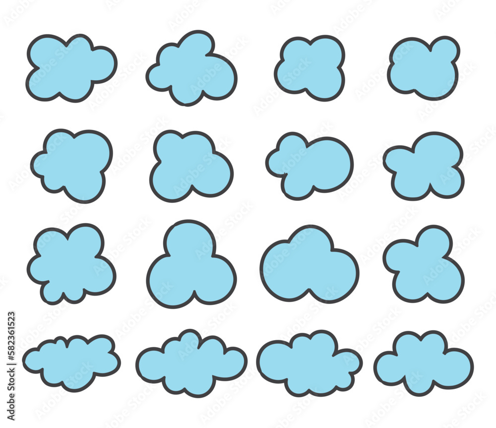 Set of clouds doodle art decoration vector illustration.