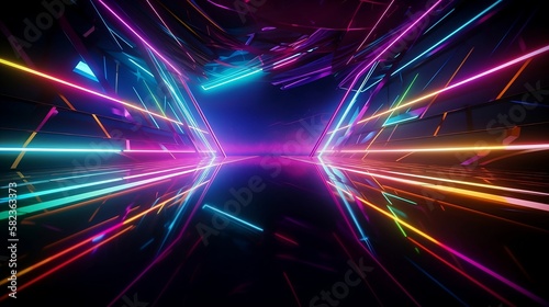 NEon lines abstract background, futuristic technology concept Generative AI © Viaches