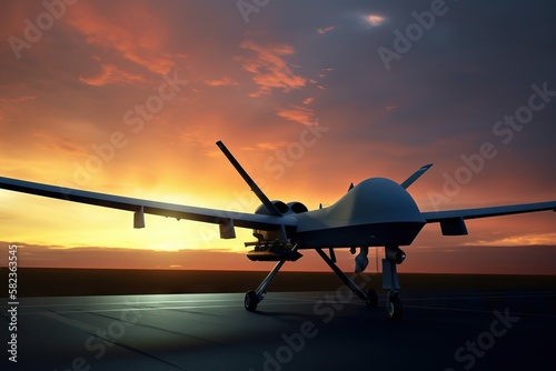 Close look at the MQ-9 Reaper military UAV on the runway
