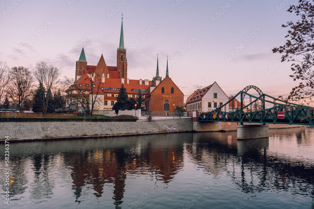 Cityscape of Wroclaw Poland. Tumsky Island.