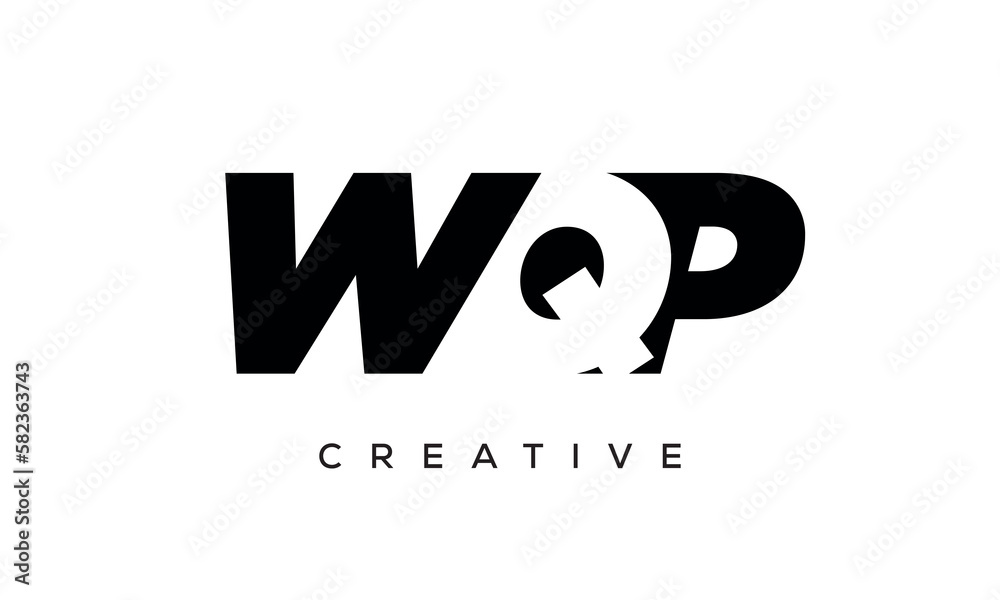 WQP letters negative space logo design. creative typography monogram vector