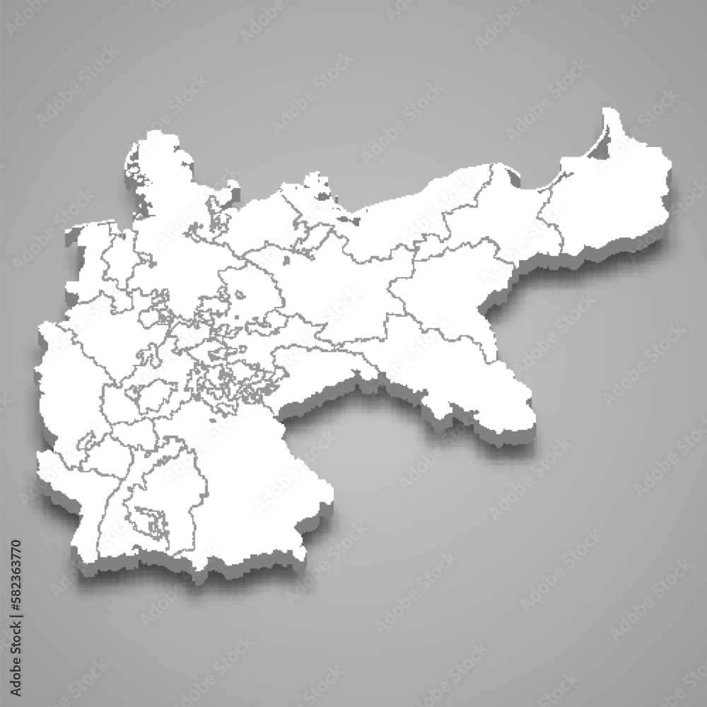 3d isometric map of German Empire isolated with shadow