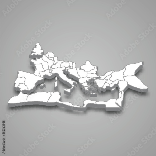 3d isometric map of Roman Empire isolated with shadow