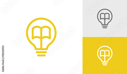Light bulb logo with open book