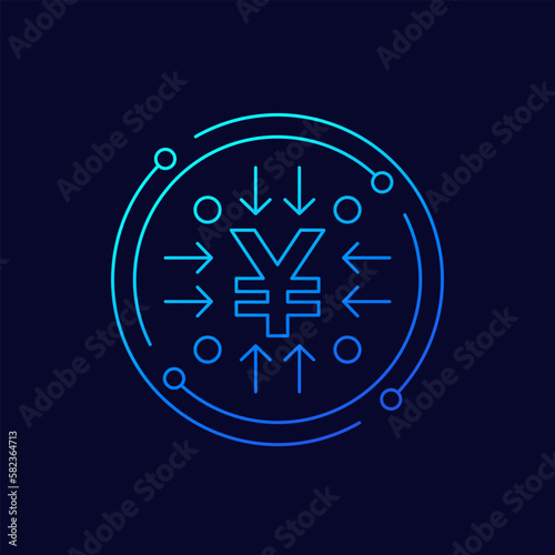 income streams, sources icon with yuan, linear design