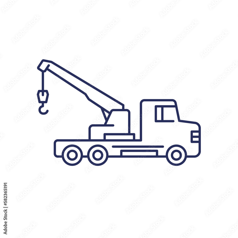 crane truck icon, line vector