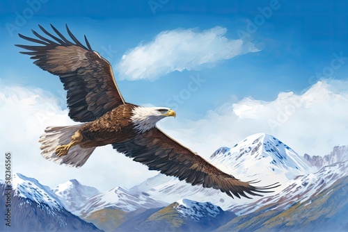 bald eagle  in flight in the mountains Generative AI