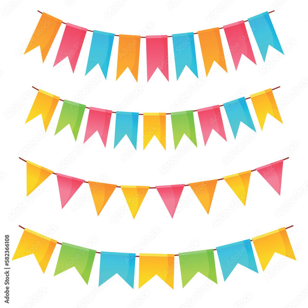Vector bright cartoon image of holiday flags. The concept of parties, festival and fun. A colorful element for your design. Vector bright cartoon image of holiday flags. The concept of parties, festival and fun. A colorful element for your design.