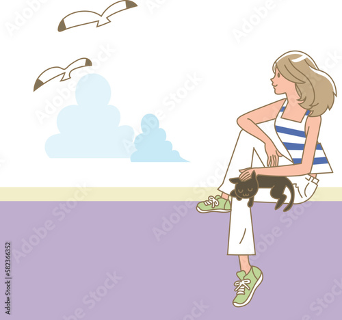 海を見る女性