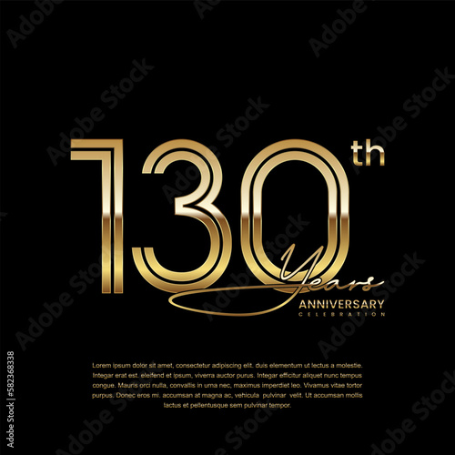 130th anniversary logo with gold color double line style. Line art design. Logo Vector Illustration