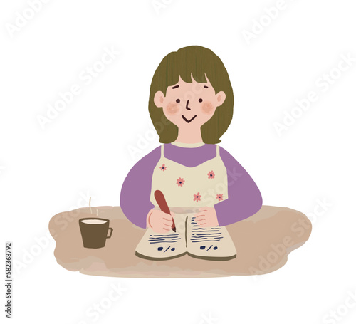 日記を書く女性