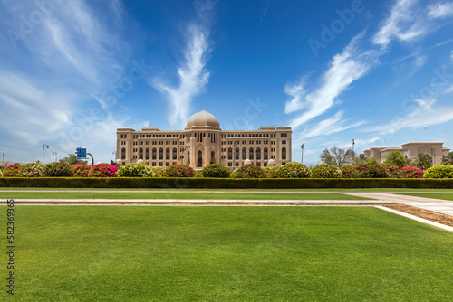 Architectural Brilliance: The Supreme Court of Oman in Muscat, as viewed from Sultan Qaboos Grand Mosque, Muscat, Oman 