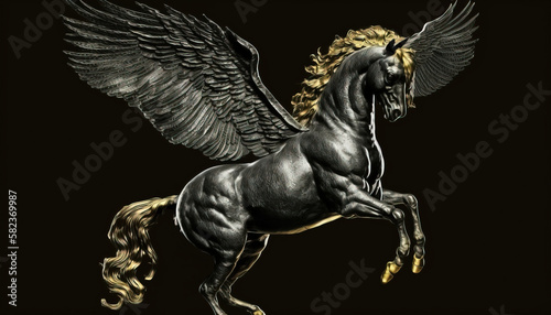 Pegasus animal abstract stallion wallpaper. Contrast background mythical horse with wings in vivid colors generative ai