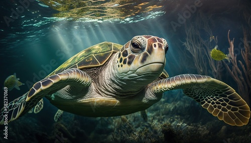 turtle swimming in the sea. Generative AI. © Rohit