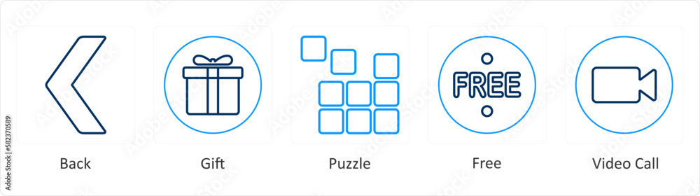 A set of 5 mix icons as back, gift, puzzle