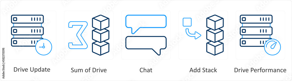 A set of 5 mix icons as drive update, sum of drive, chat A set of 5 mix icons as drive update, sum of drive, chat