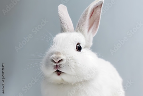 Cute white bunny isolated on white background. Easter holidays concept - Generative Ai © MarijaBazarova