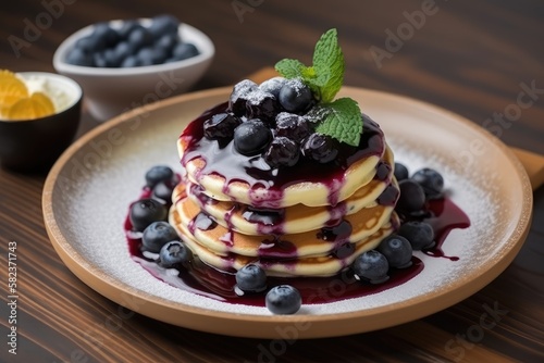 Pancake blueberry for dessert food. generative Ai