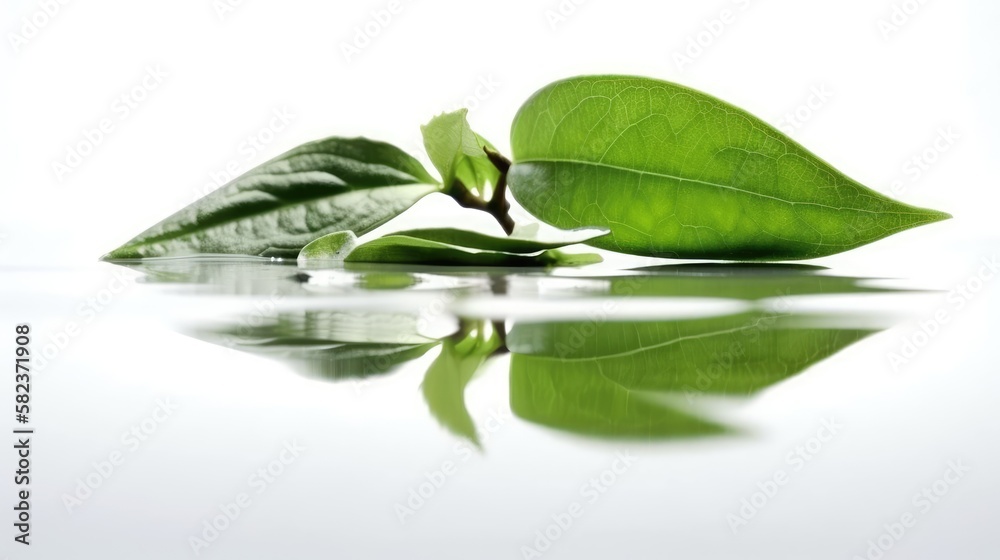 Leaves reflected on green background. Ai generated Leaves reflected on green background. Ai generated