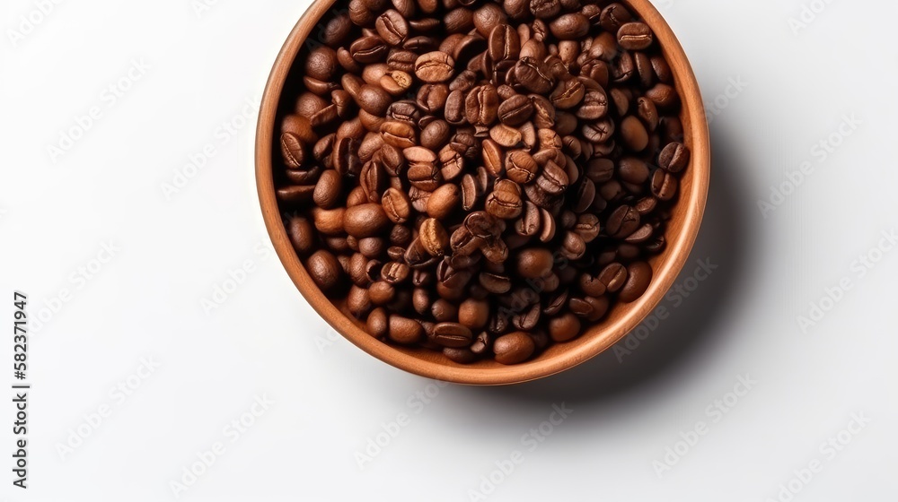 Coffee beans in bowl on white background. generative AI Coffee beans in bowl on white background. generative AI