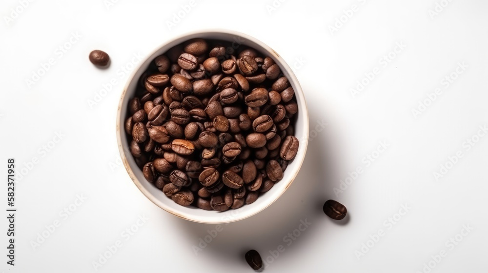 Coffee beans in bowl on white background. generative AI Coffee beans in bowl on white background. generative AI